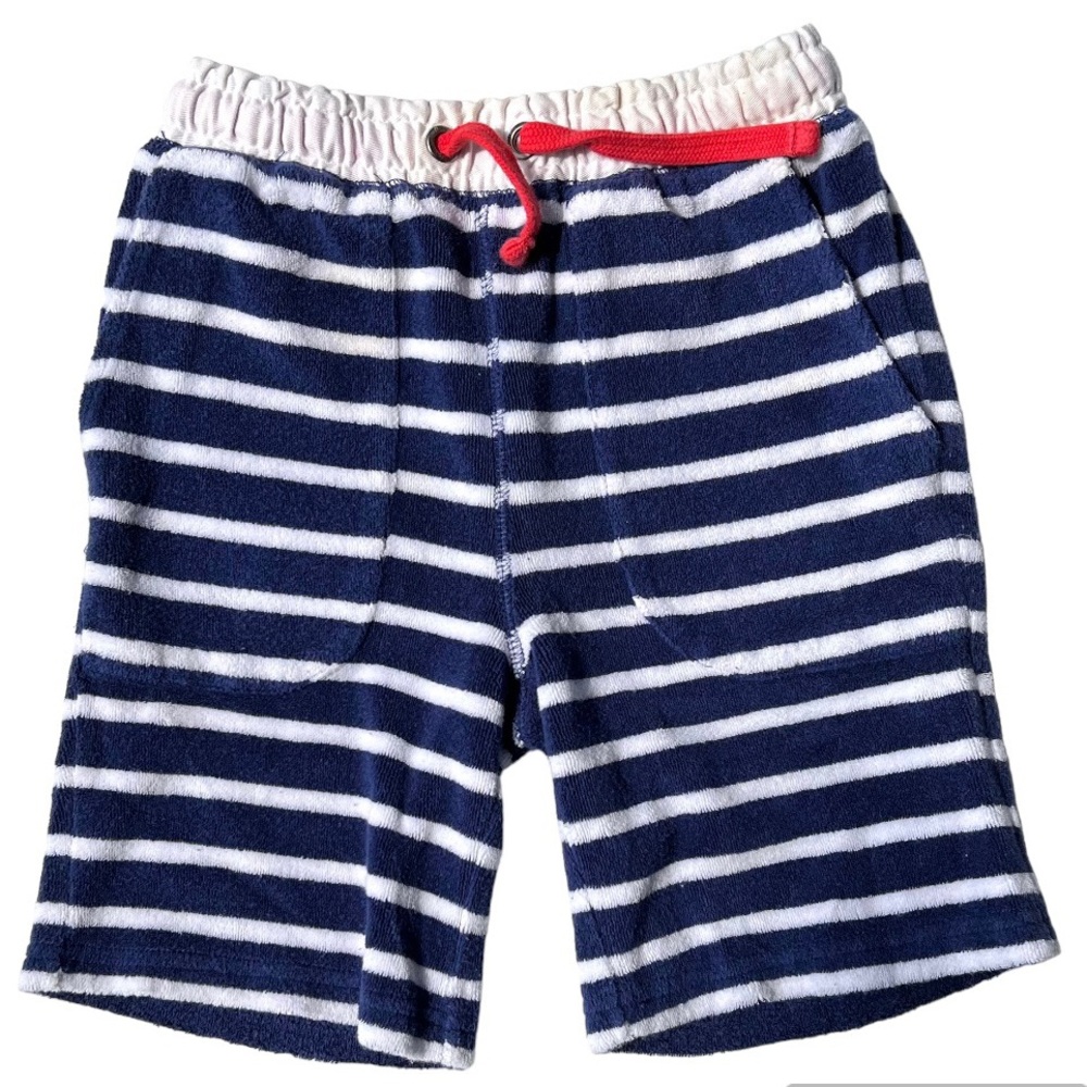 Mini Boden navy and white striped toweling shorts size  7